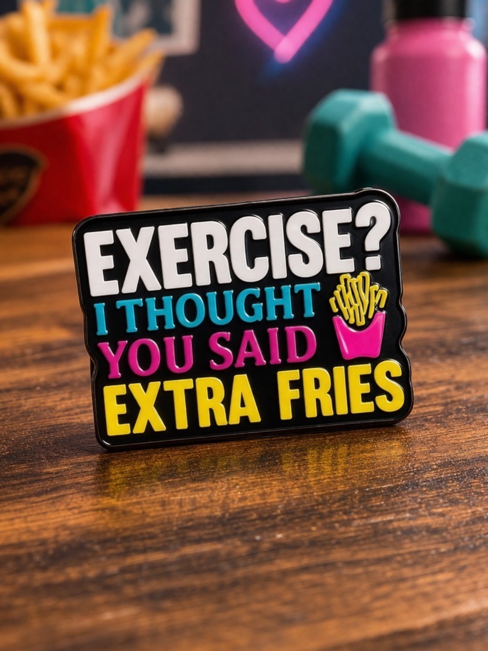 Funny Exercise Extra Fries Enamel Pin Food Humor Brooch Cute Sarcastic Gift